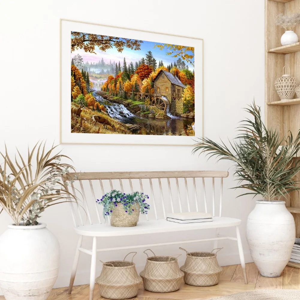 14CT Full Stamped Cross Stitch - Autumn Cottage(Canvas|40*50CM)