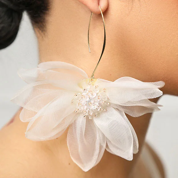 Solid Color Sweet 3D Mesh Flower Earrings