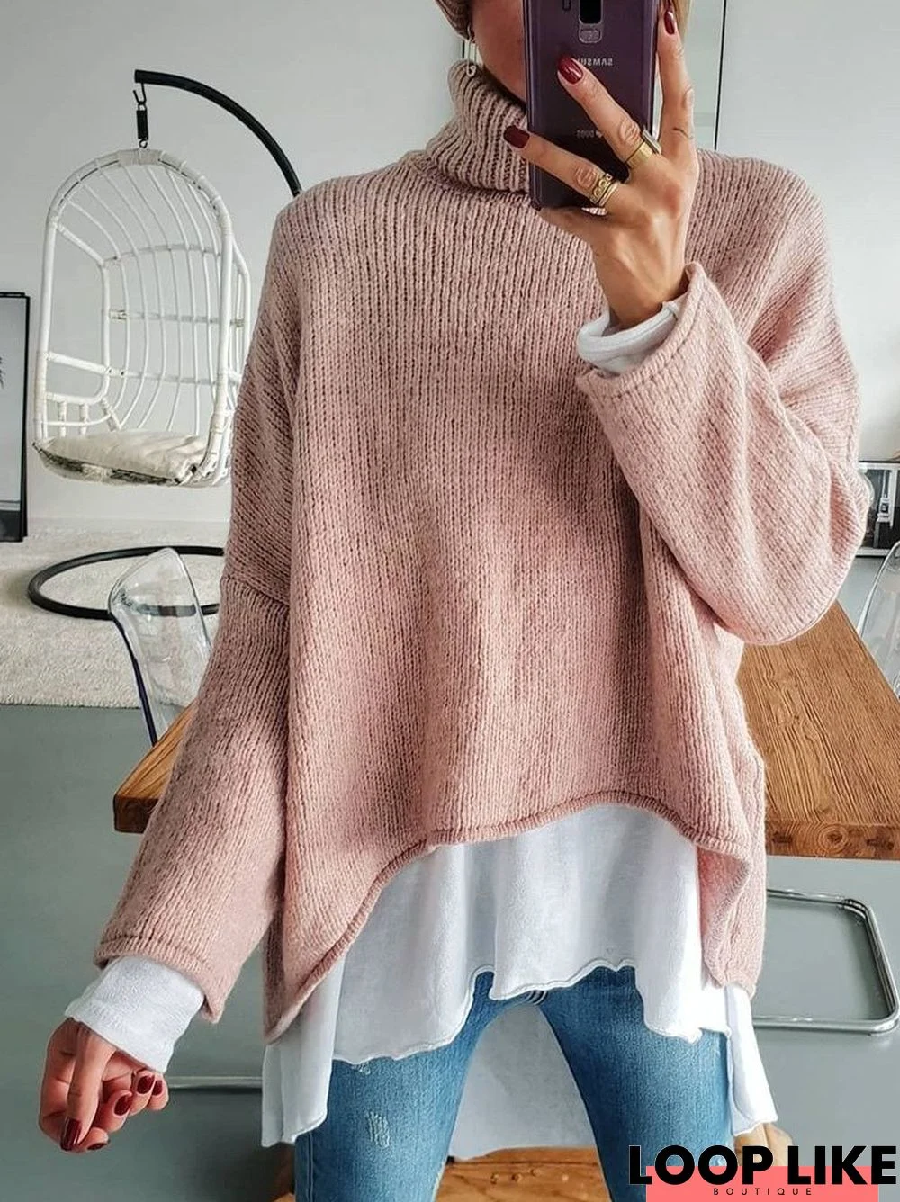 Long Sleeve Turtleneck Shift Sweater