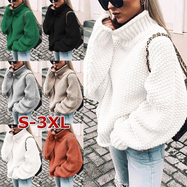 Women Thick Line Sweater Rolled High Collar Bat Sleeve Sweater Knitted Pullovers Casual Sweaters Loose Oversized Tops - Shop Trendy Women's Fashion | TeeYours