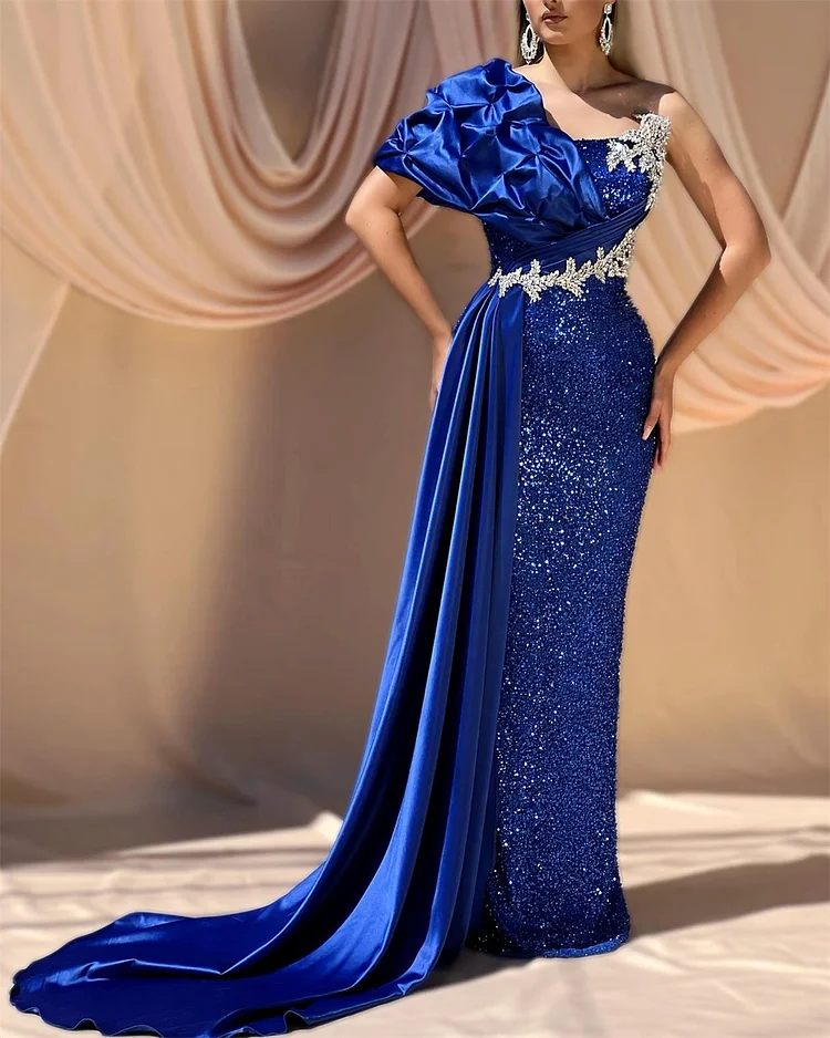 Women's Blue Sequin Evening Dress- 01