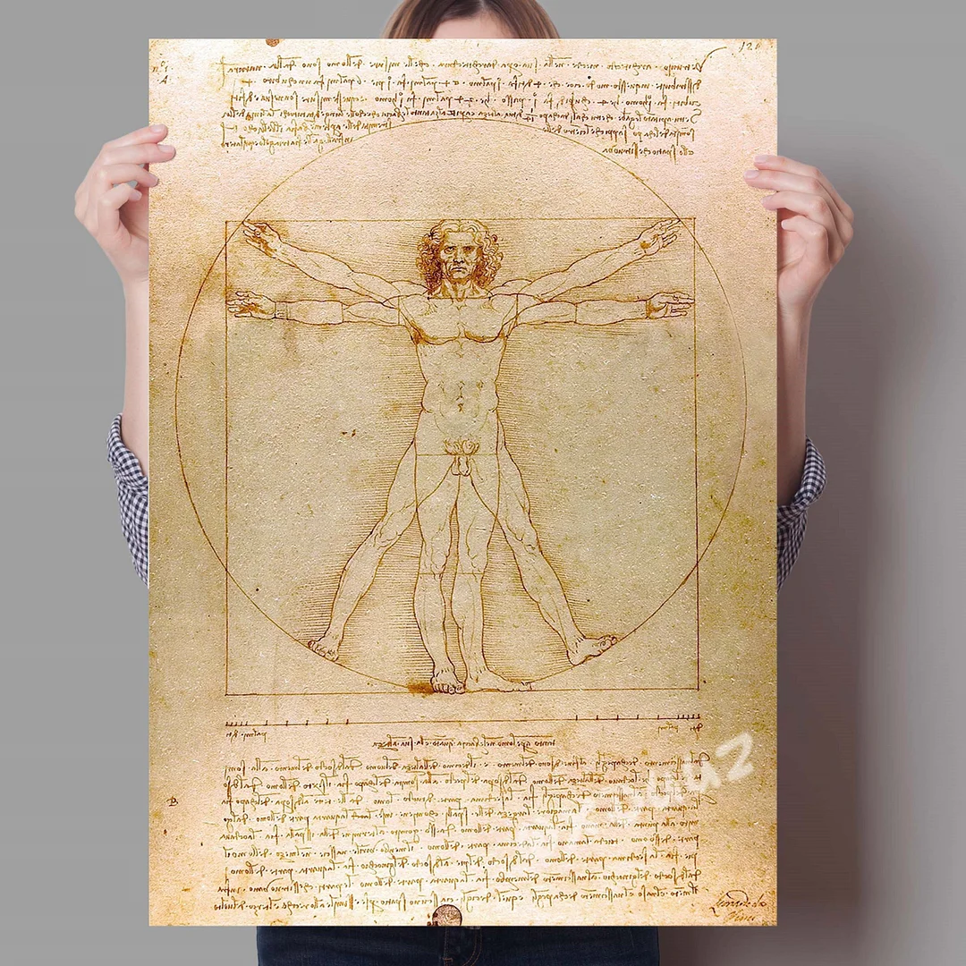 Vintage Art Deco Poster Da Vinci World Famous Painting Human Body Structure Vitruvian Family Wall Bar Cafe Art Deco Printmaking