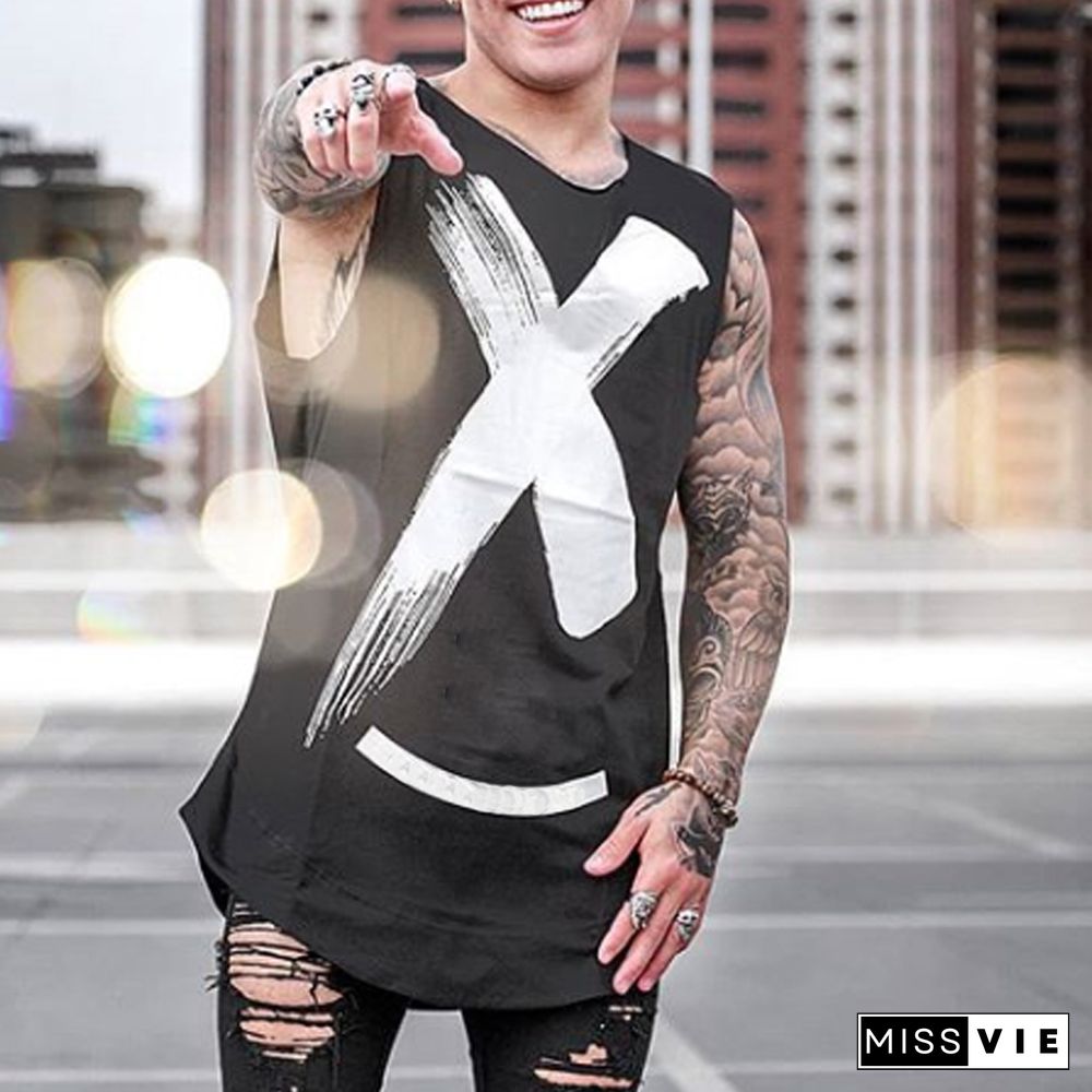 Round Neck Solid Color Printed Sleeveless Casual Men's Vest