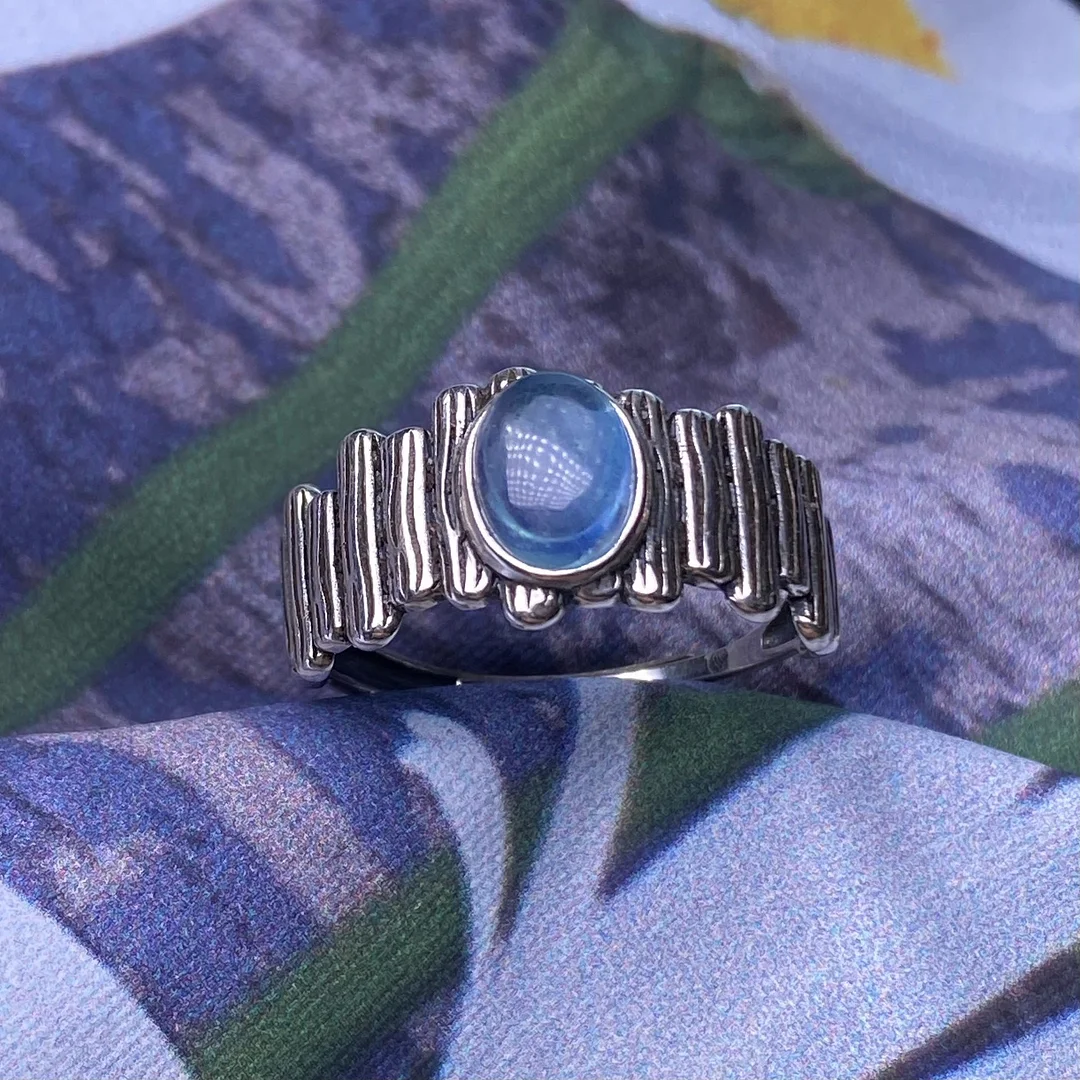 Aquamarine S925 Silver Adjustable Retro Ring