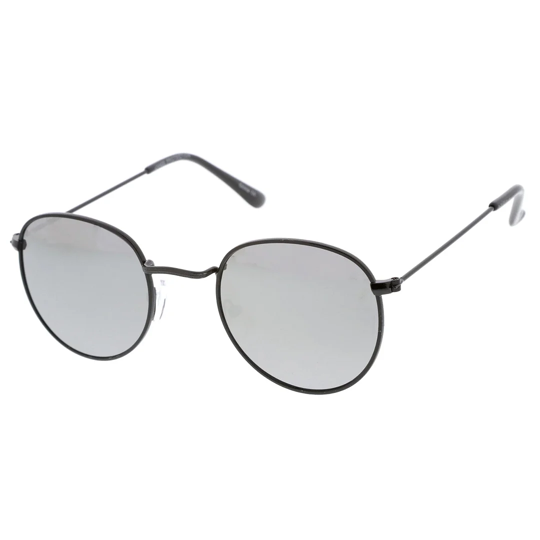 Classic Metal Slim Temple Textured Nose Bridge Mirrored Lens Round glasses 49mm
