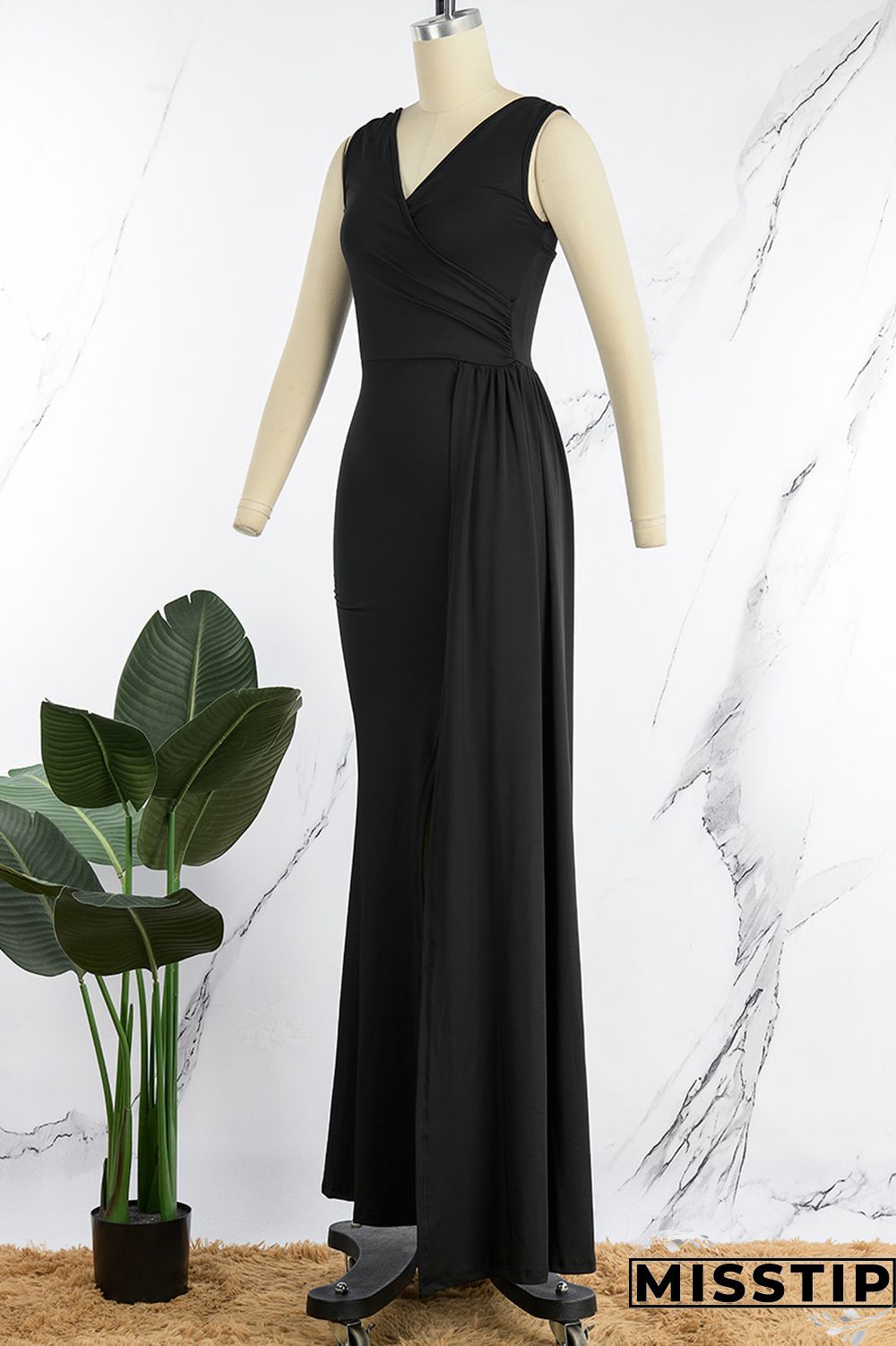 Blue Sexy Formal Solid Patchwork Beading V Neck Evening Dress Dresses