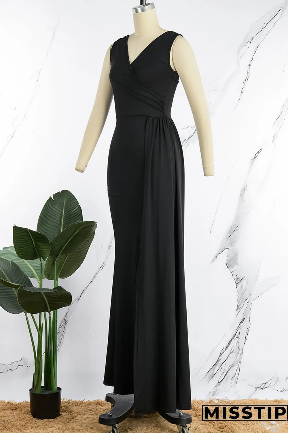 Blue Sexy Formal Solid Patchwork Beading V Neck Evening Dress Dresses