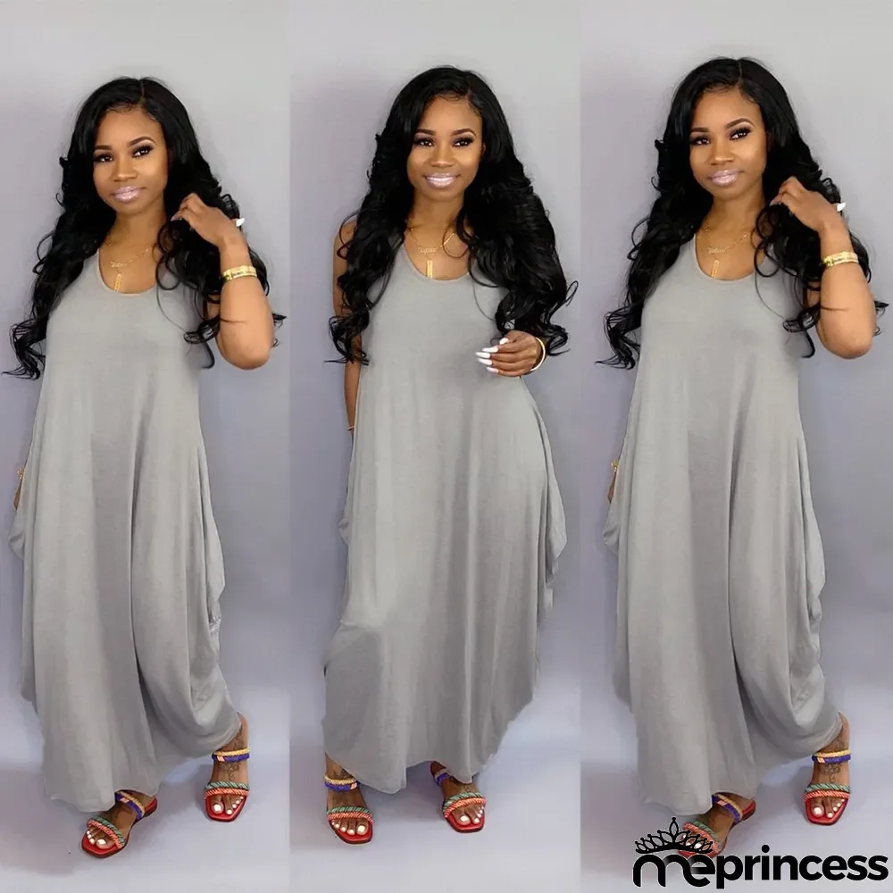 Solid Sleeveless Loose Maxi Dress