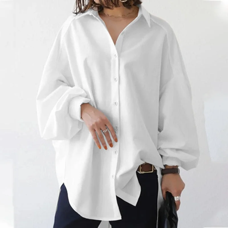 Fashion Women Oversized Long Sleeve Shirt ZANZEA Spring Lapel Neck Buttons Down Loose Tops Tunic Casual Work Blusas Solid Shirts
