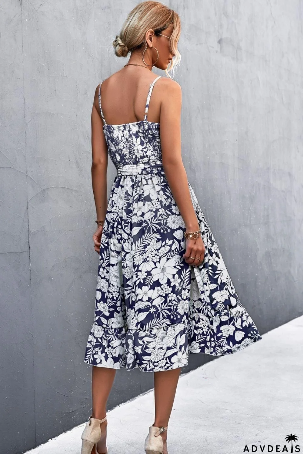 Floral Frill Trim Scoop Neck Spaghetti Strap Dress