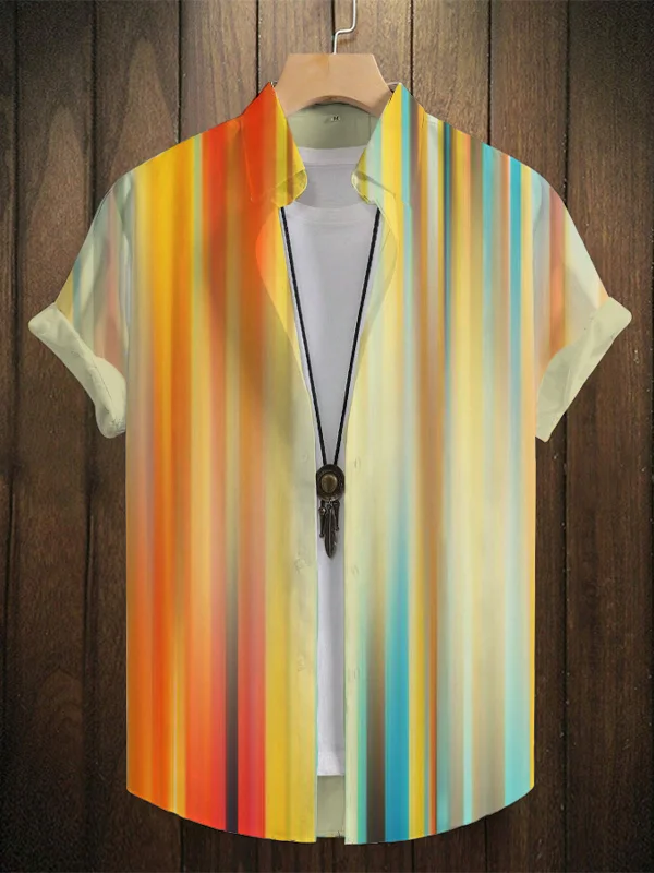 Men's Colorful Striped Print Short Sleeve Shirt