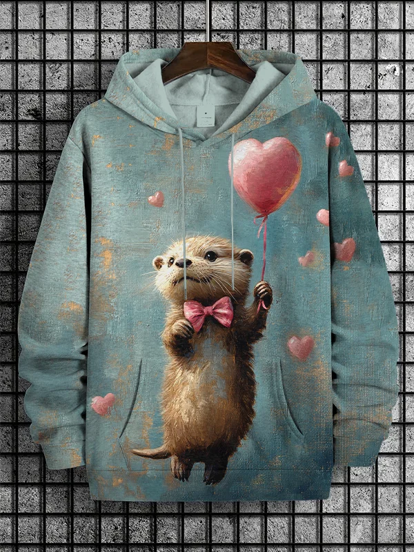 Men's Otter Holding A Balloon Art Print Hooded Sweatshirt