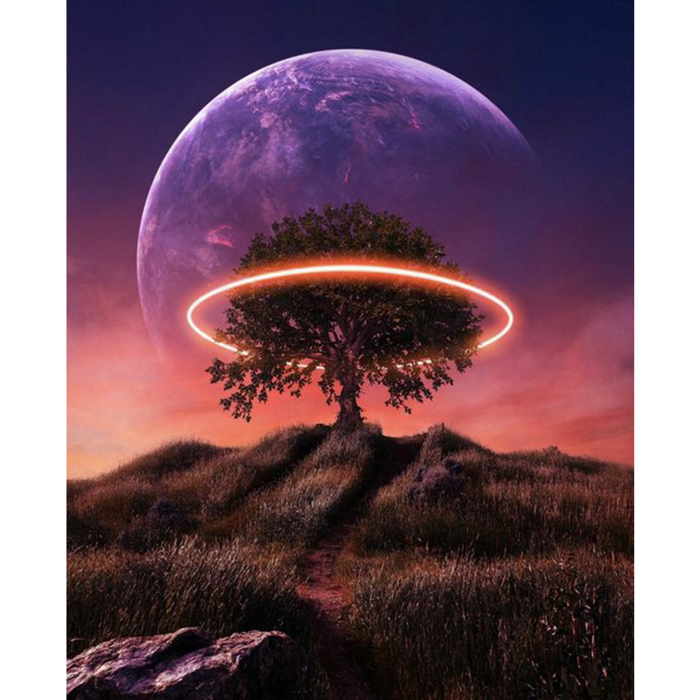 

30*40CM - Round Drill Diamond Painting - Moon Aperture Tree, 501 Original