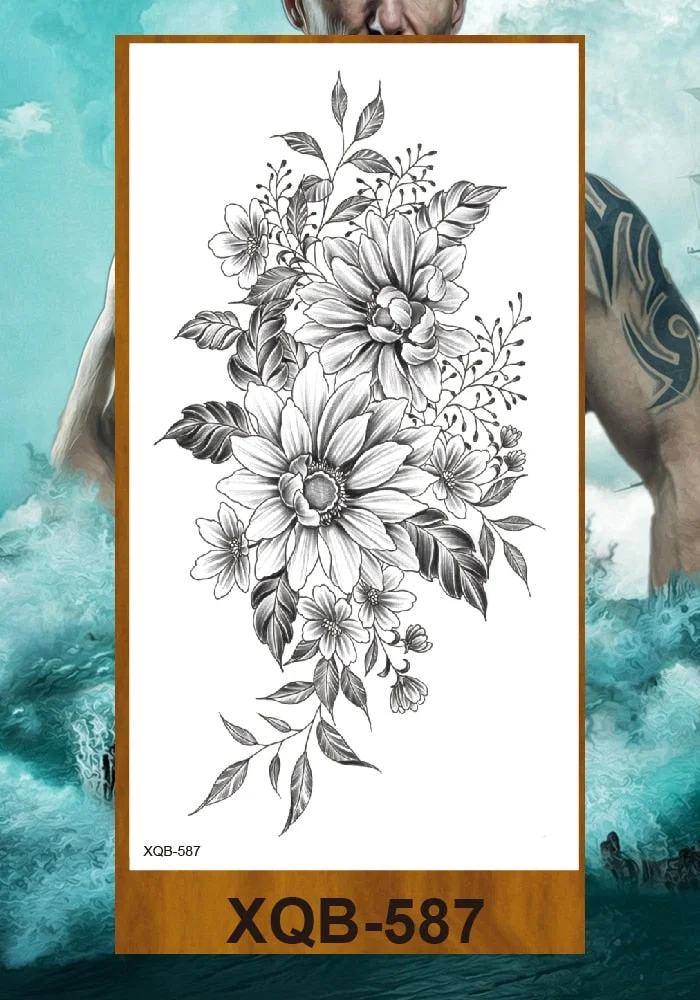 Temporary Tattoo Stickers Women Girl Arm Buttocks Chest Art Fake Tatoo Flowers Chain Body Makeup Waterproof Lily Chrysanthemum