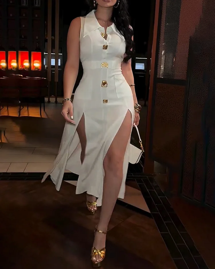 Women's solid color elegant slit dress