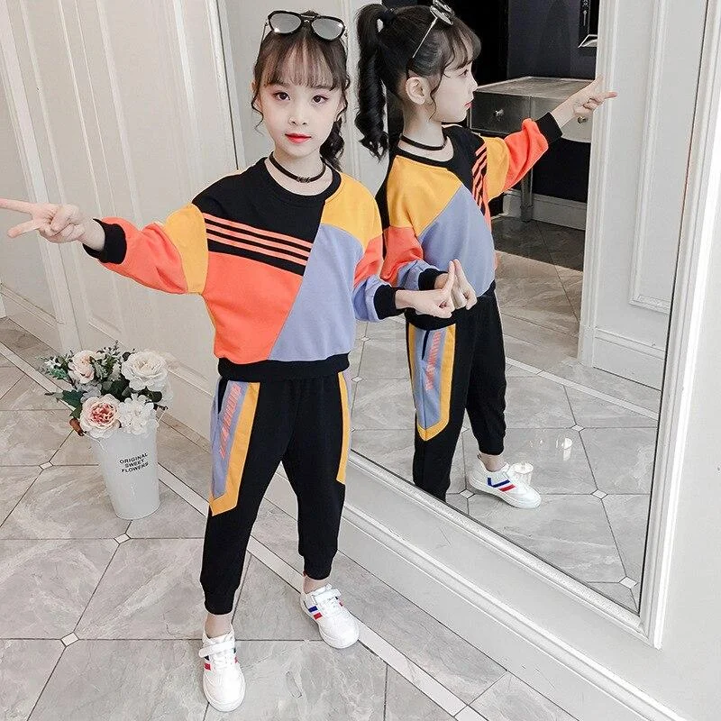 2021 New Autumn Spring Girls Clothing Suits Winter Coat Kids Colored Dots Cotton Sweatshirt Tracksuit Sport Suits Outwear