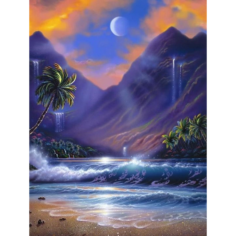 

30*40CM - Square Drill Diamond Painting - Night Beach, 501 Original