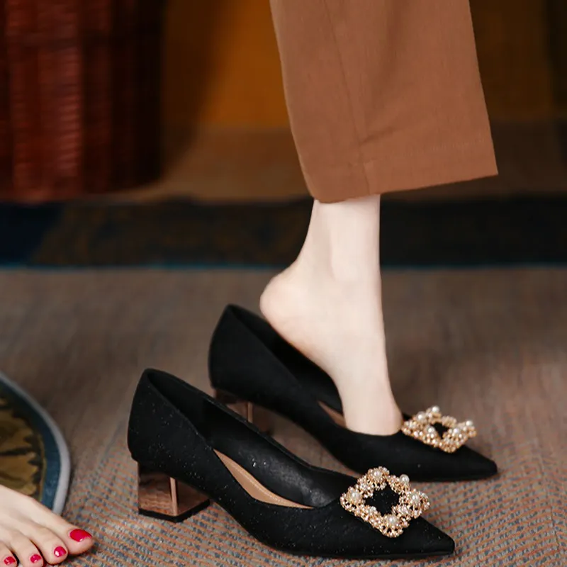 Breakj Breakj Women 2025 New Spring And Autumn Sharp Champagne Wedding Shoes Wedding Shoes Autumn Wedding Coarse Heel High-Heeled Shoes