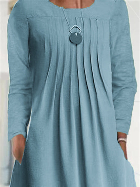 Women Half Sleeve V-neck Solid Color Dress