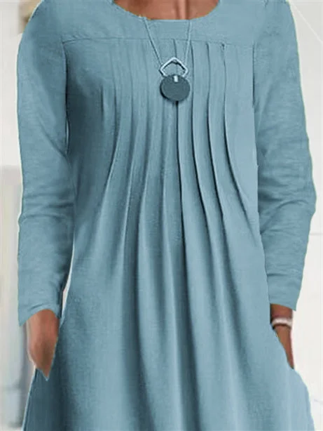 Women Half Sleeve V-neck Solid Color Dress