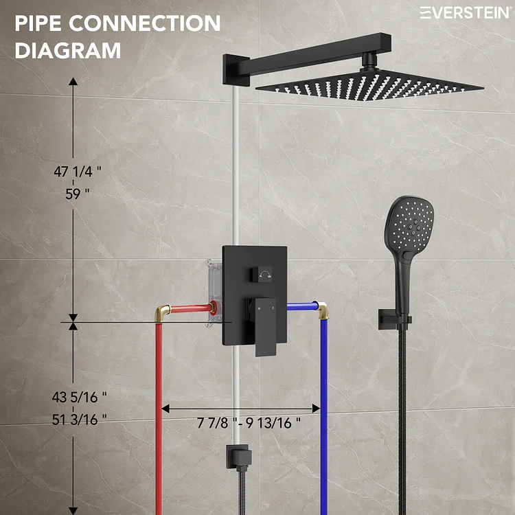 Wall Mount Rainfall Shower System in Matte Black M6646BI-10BL