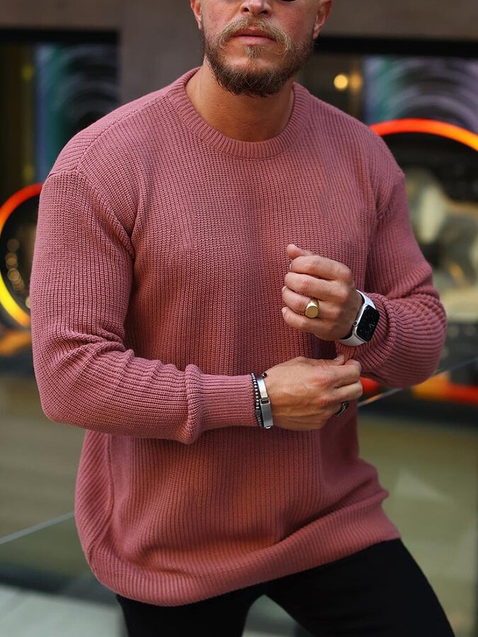 Men's Solid Ripped Long Sleeve Sweater