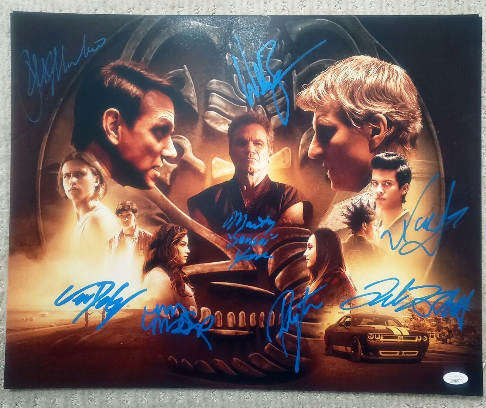 16x20 Cobra Kai signed:Zabka, Maridue?a, Bertrand, Mouser, Macchio, List + 2 JSA