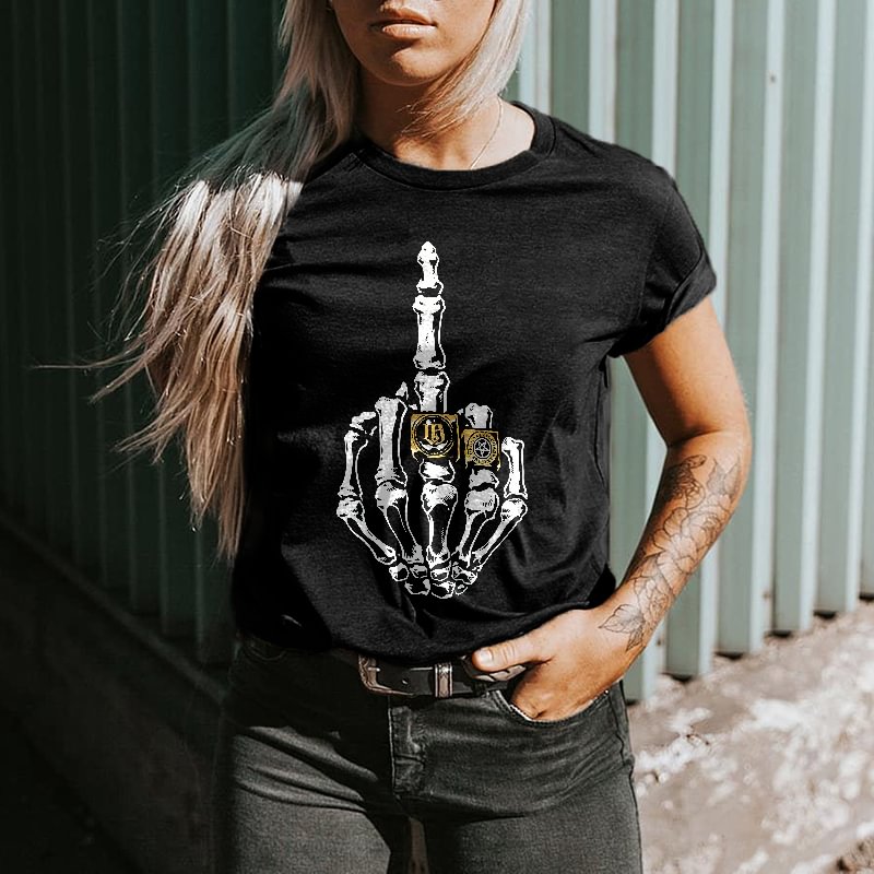 Skull Figure Contempt Printed Women's T-shirt