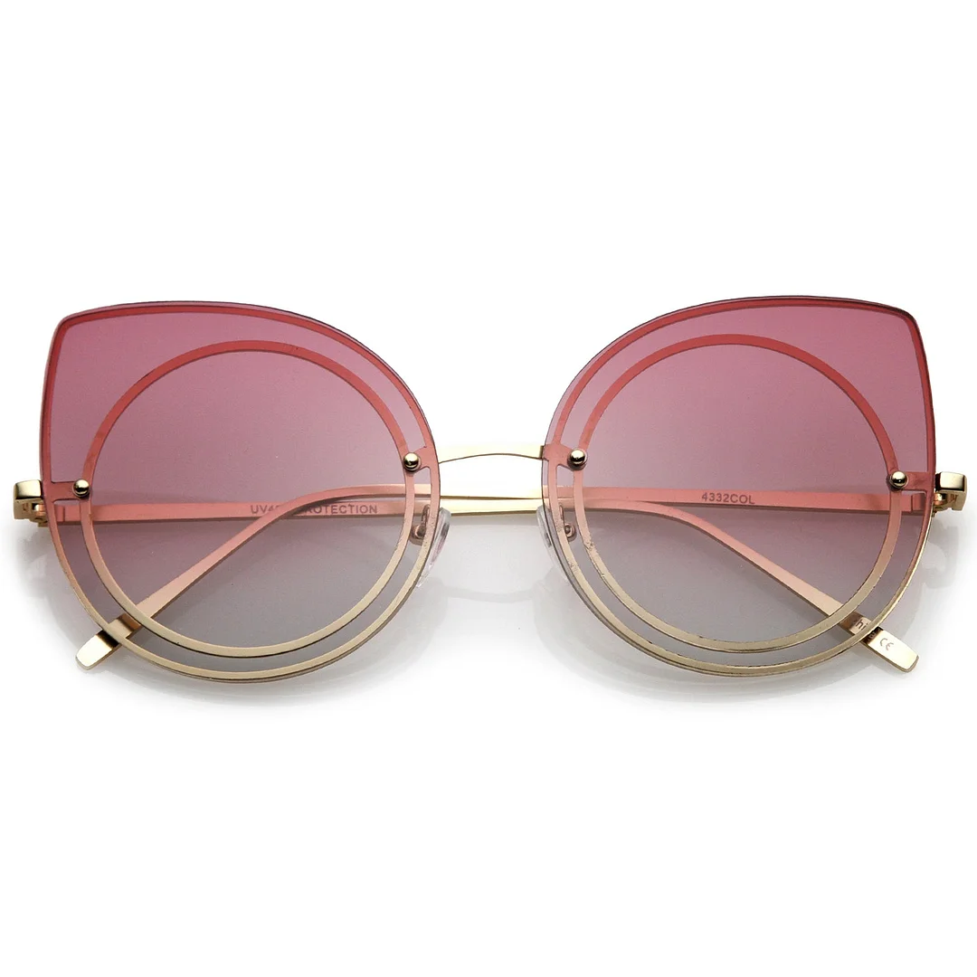 Women's Oversize Rimless Colored Gradient Flat Lens Cat Eye glasses 63mm