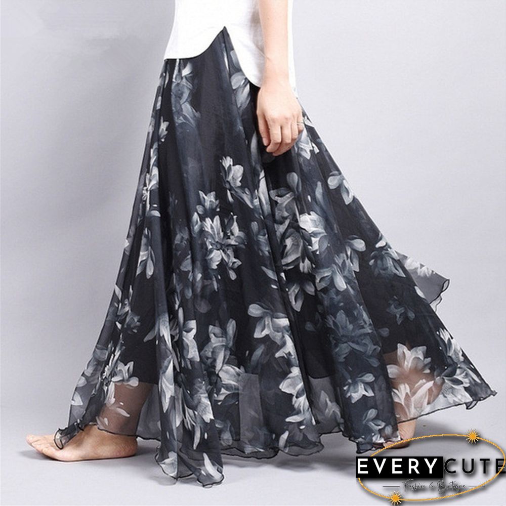Women Boho Vintage Bohemia Chiffon Floral Printed Floor-Length Long Maxi Beach Dresses