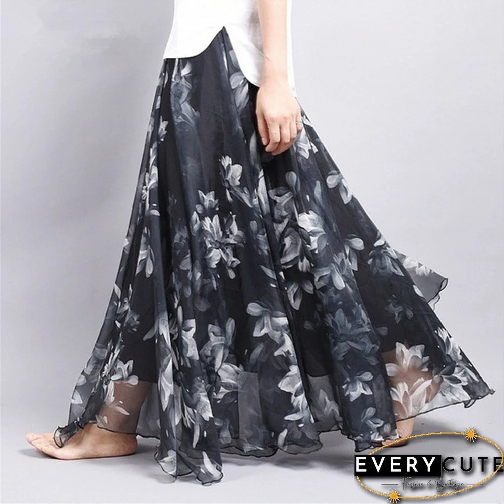 Women Boho Vintage Bohemia Chiffon Floral Printed Floor-Length Long Maxi Beach Dresses