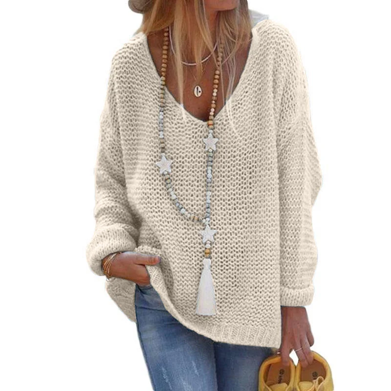 Uveng Pullover Sweater V-neck Long-sleeved Knitted Top