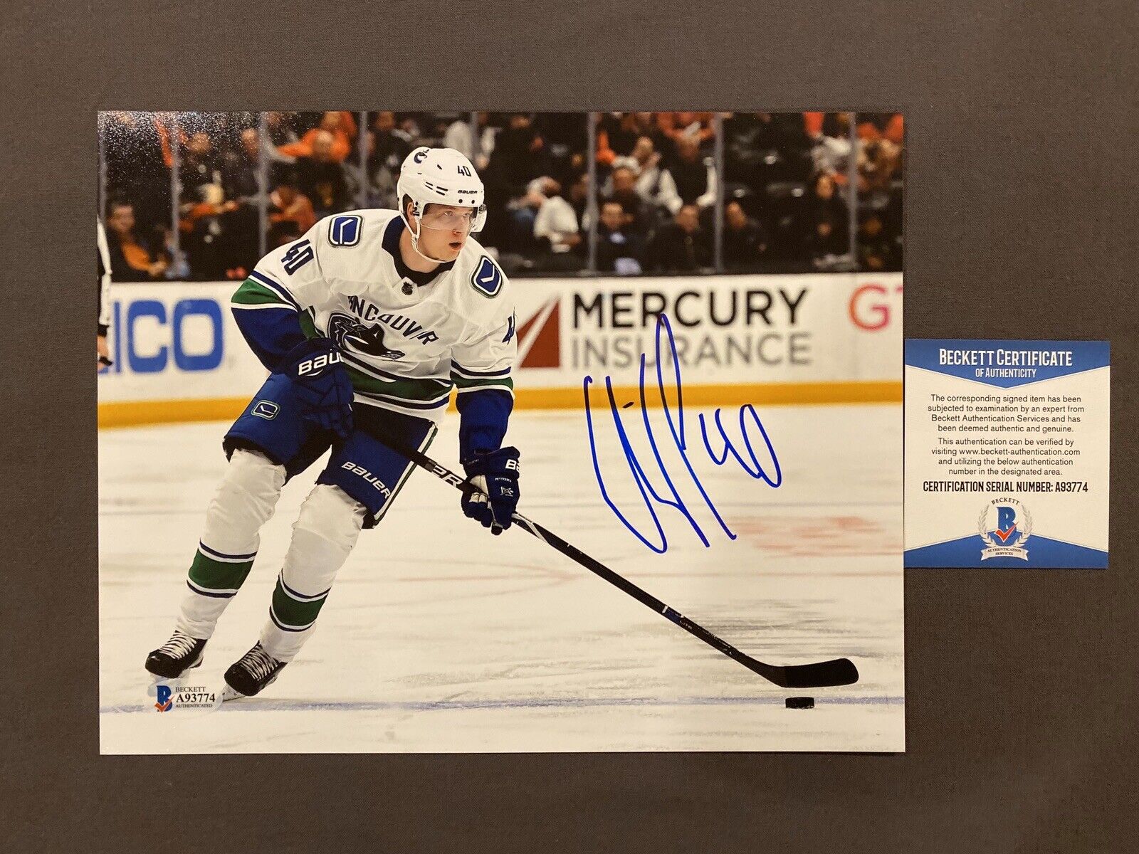 BECKETT COA! ELIAS PETTERSSON Signed Autographed VANCOUVER CANUCKS 8x10 Photo Poster painting