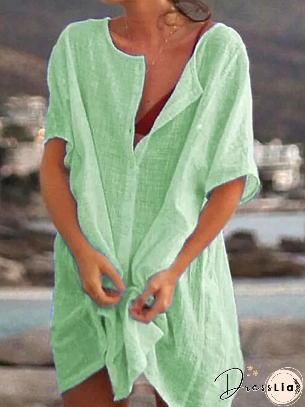 Women's Shift Dress Short Mini Dress - Short Sleeve Solid Color Summer V Neck Tunics Hot Beach Loose White Blue Purple Yellow Blushing Pink Fuchsia Light Green S M L XL XXL 3XL 4XL 5XL