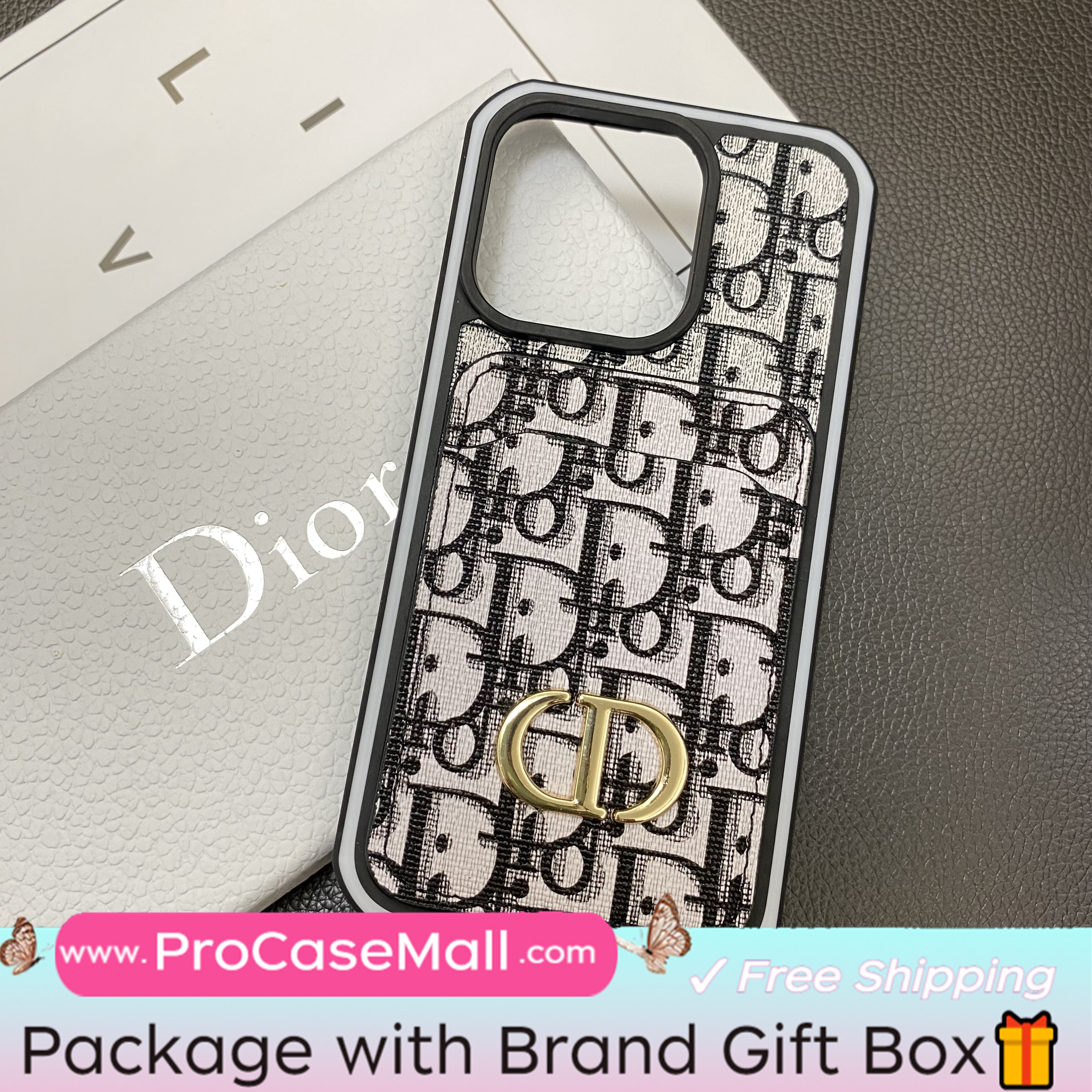Dior Card Slot Luxury CD Metal Logo Apple iPhone Case