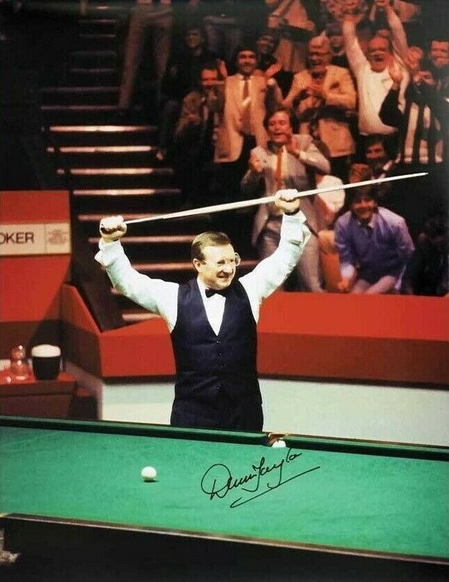 DENNIS TAYLOR SIGNED SNOOKER 16x12 Photo Poster painting V DAVIS 1985 WORLD CHAMPION COA & PROOF