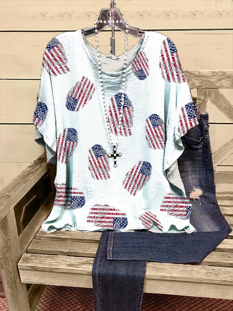 Women's New Flag Printing Half-sleeve V-neck T-shirt