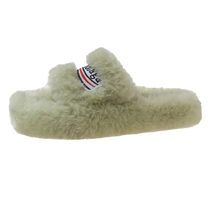 Yyvonne Slippers Women Wear 2025 New Letter Embroidered Thick Bottom Lamb Hair Autumn Winter Flat Letter Slippers