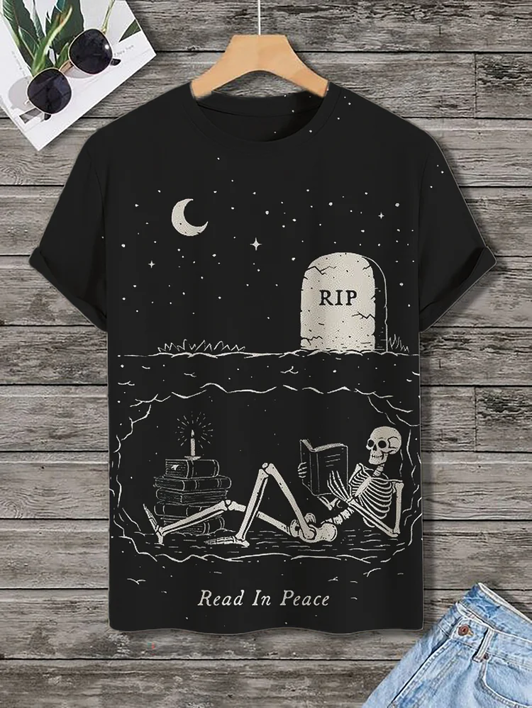 Men's Midnight Skeleton Read in Peace Print T-Shirt