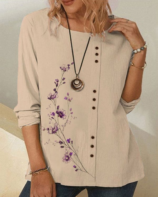 Casual Loose Verbena Linen Long Sleeve Top