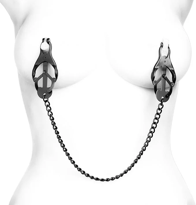 Noirclasp - Nipple Clamps With Chain Textured Rubber Padded Tips