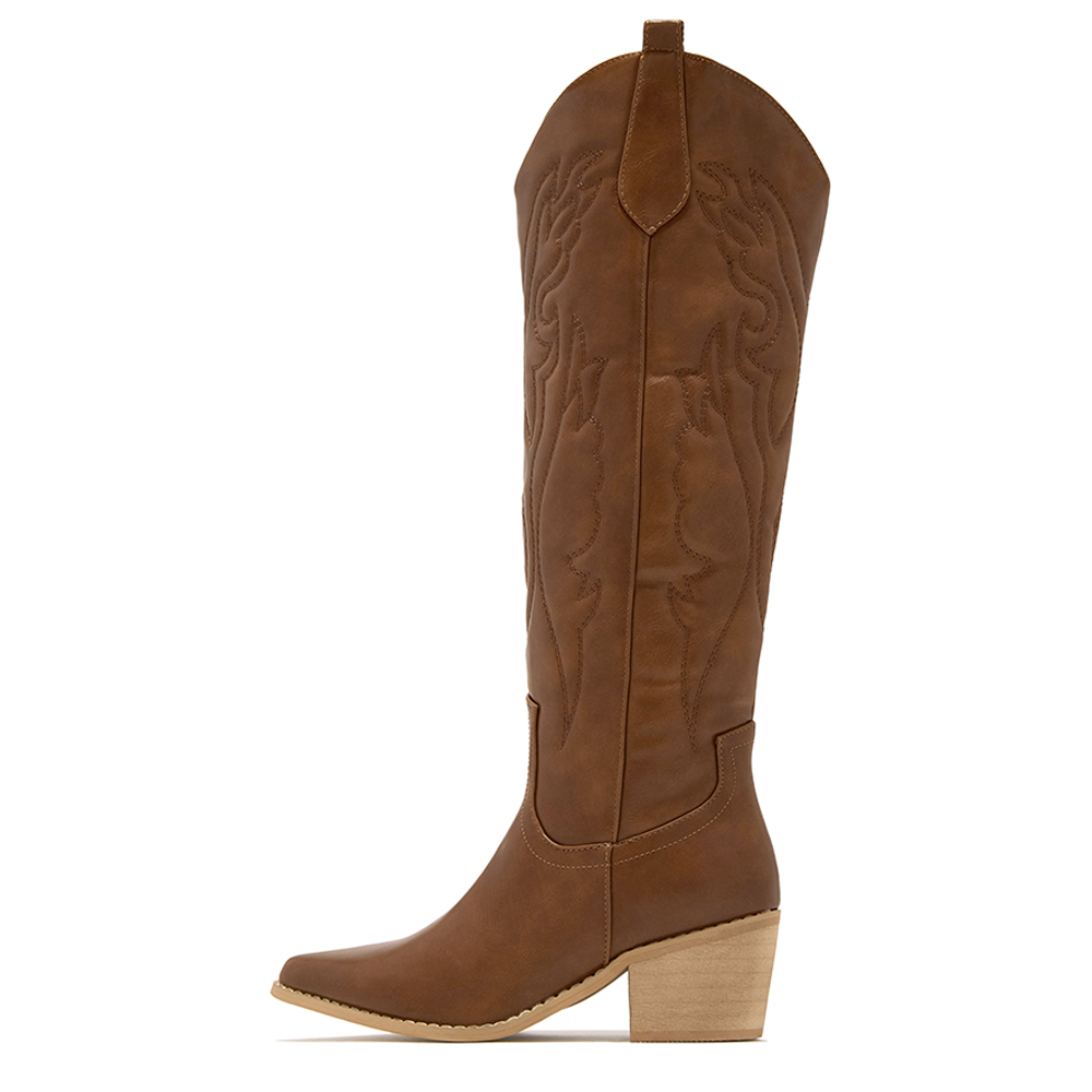 Brown  Pointed Toe Cowgirl Boots Bohemian Pattern Western Boots Nicepairs