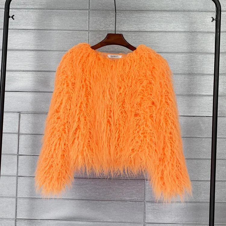 Brownm Fur Faux Korean Style Solid Color Tan Coats