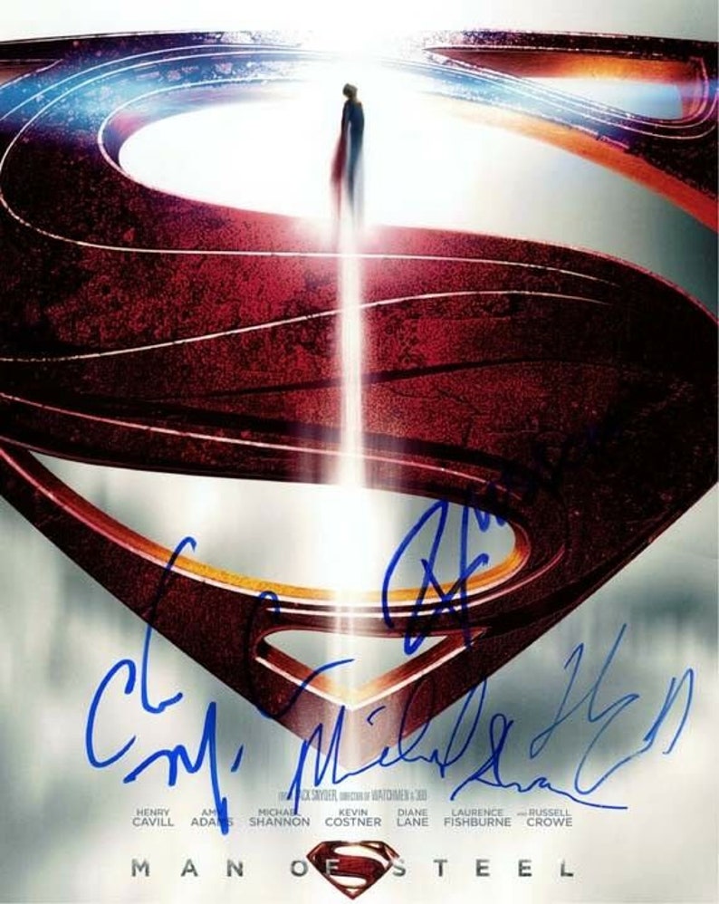 Man of steel signed autographed 11x14 cast Photo Poster painting henry cavill russell crowe + 2