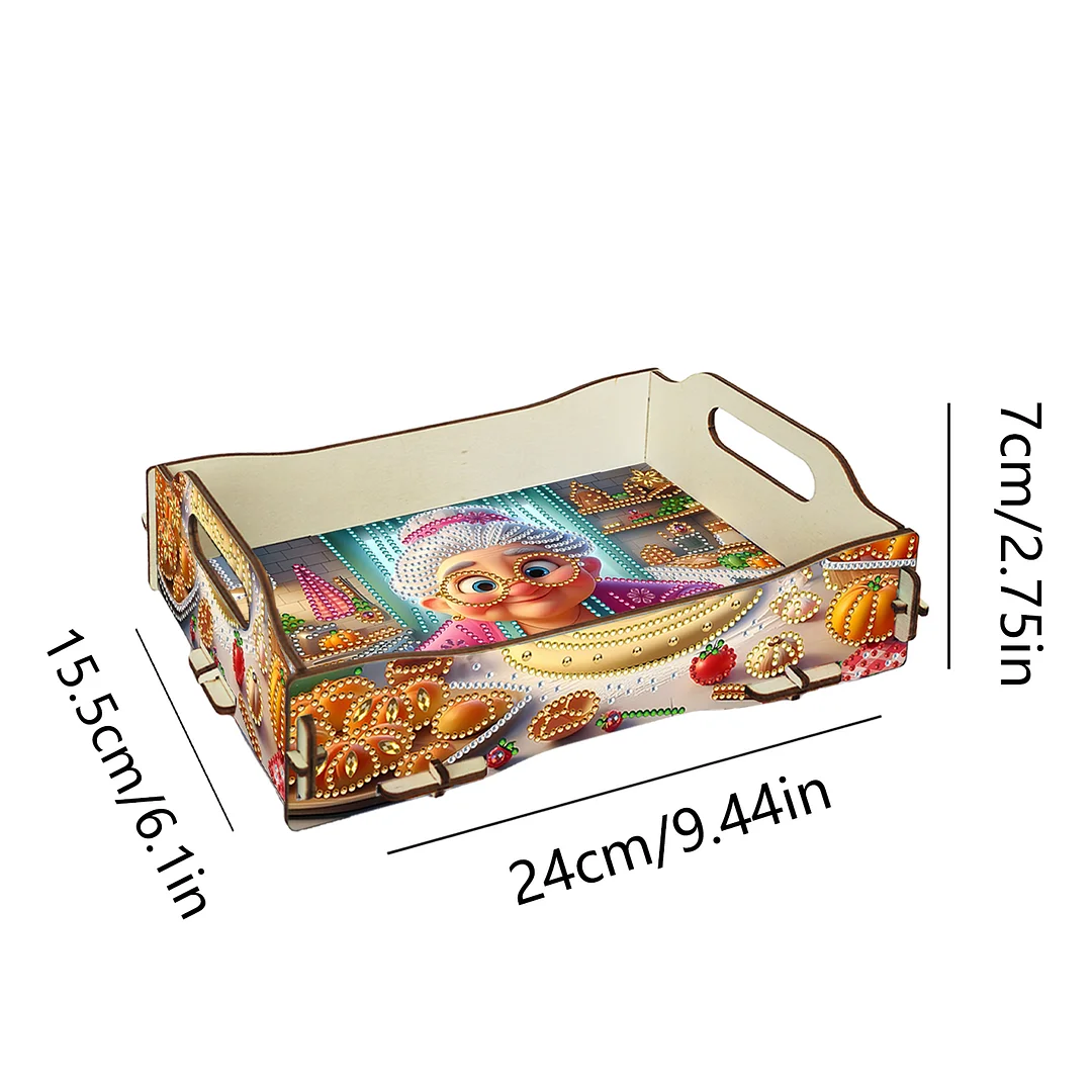 5D DIY Old Lady Diamond Painting Serving Tray with Handle for Coffee Table Decor