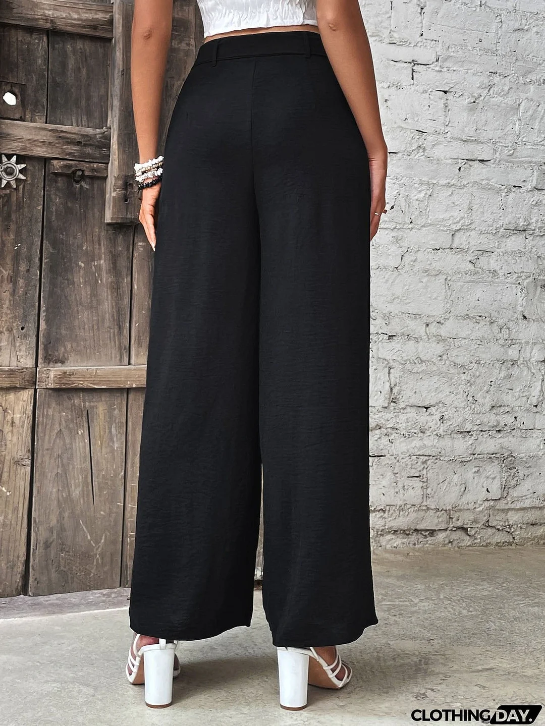 Ruched High Waist Wide Leg Pants