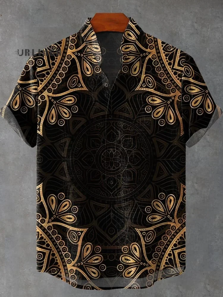 Vintage Ethnic Mandala Pattern Art Print Casual 100% Cotton Shirt