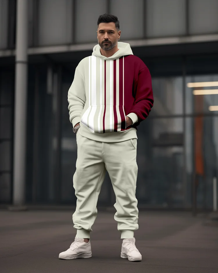 Men's Colorblock Printed Casual Sports Hoodie Set 430