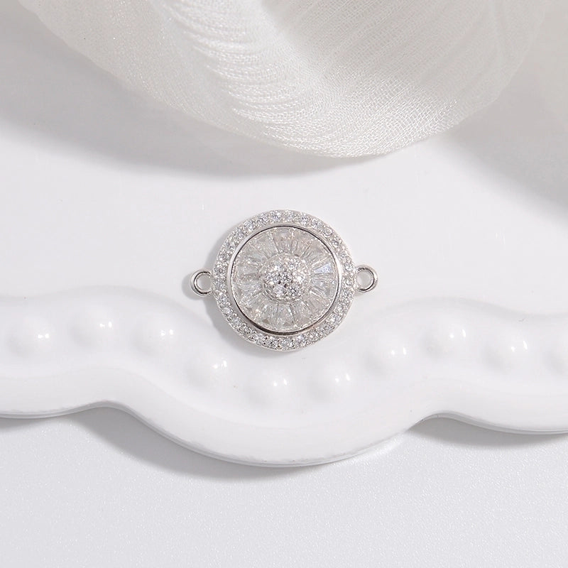 1 Piece 17.4*13mm Hole 1~1.9mm 925 Sterling Silver Zircon 22K Gold Plated Rhodium Plated Round Connector Spacer Bars Jewelry Accessories