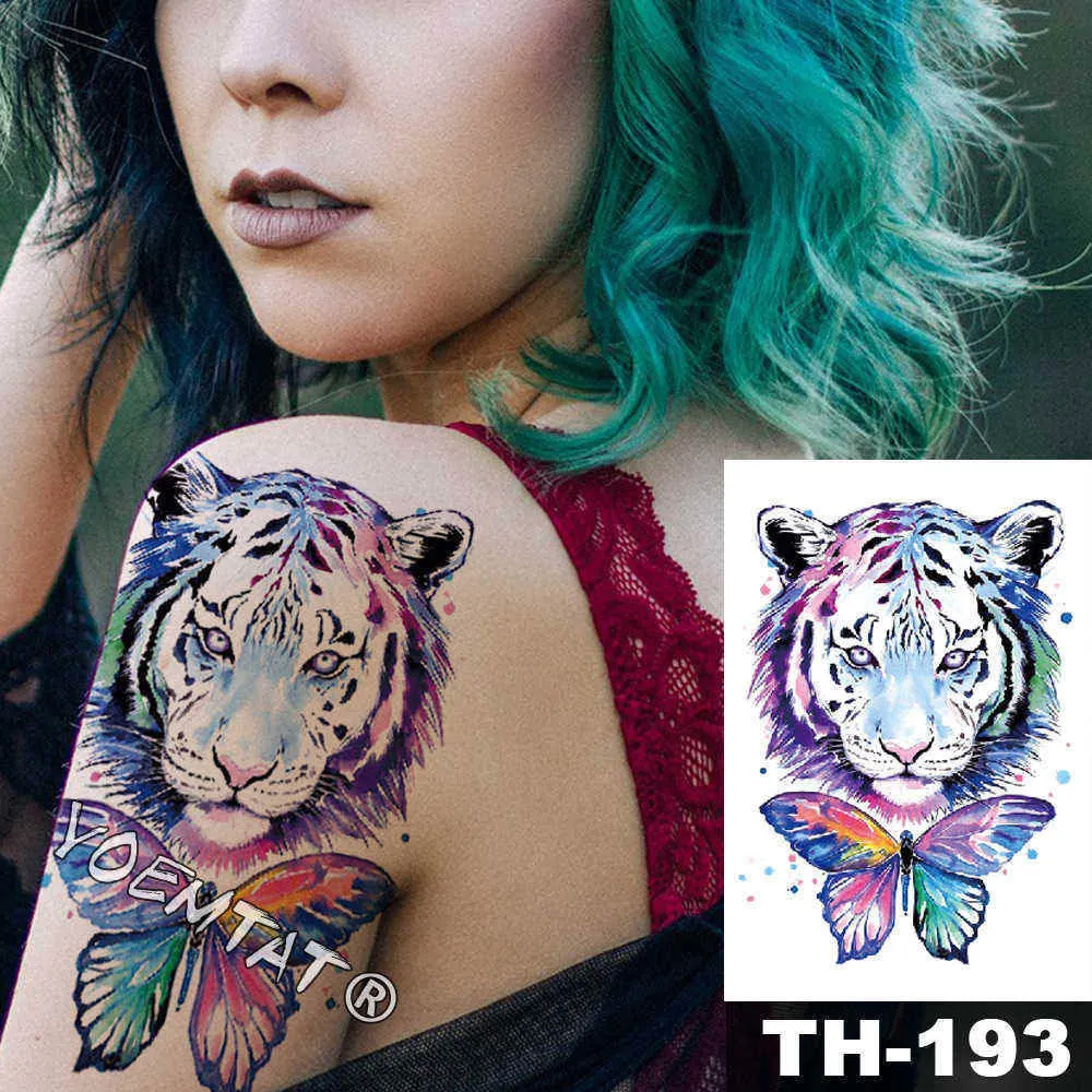 1 Sheet Animal Fake Tattoo Sticker Wolf Tiger Fox Cool Temporary Waterproof Body Art Tatoo Colored Draw For Women Men